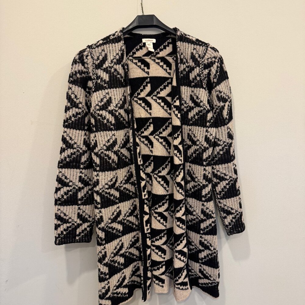 Sundance 100% Lambswool Geometric Open-Front Cardigan (M)